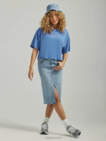 Lee Women Split Denim Midi Skirt Frosted Blue Clothing 480T418