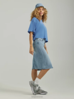 Lee Women Split Denim Midi Skirt Frosted Blue Clothing 480T418 - Image 3