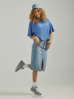 Lee Women Split Denim Midi Skirt Frosted Blue Clothing 480T418 - Image 4