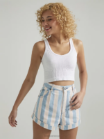 Lee Women Striped High Rise Pleated Denim Short Mid Stripe Clothing 480T332