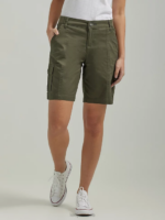Lee Women Ultra Lux with Flex-to-Go Relaxed Cargo Bermuda Frontier Olive Clothing 480T254