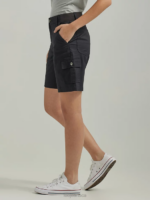 Lee Women Ultra Lux with Flex-to-Go Relaxed Cargo Bermuda (Petite) Black Clothing 480T264 - Image 4