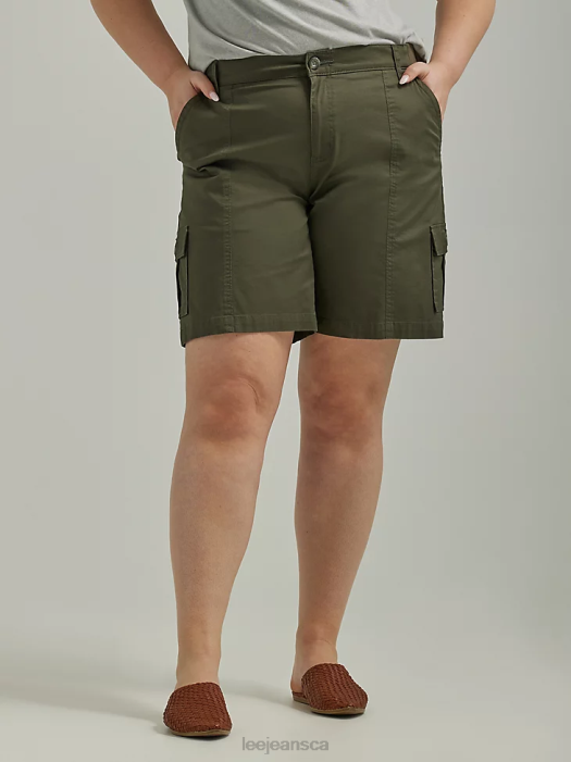 Lee Women Ultra Lux with Flex-to-Go Relaxed Cargo Bermuda (Plus) Frontier Olive Clothing 480T269 - Image 1