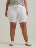 Lee Women Ultra Lux with Flex-to-Go Relaxed Cargo Bermuda (Plus) White Clothing 480T265