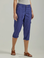 Lee Women Ultra Lux with Flex-to-Go Relaxed Cargo Capri Medieval Blue Clothing 480T433