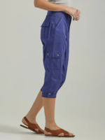 Lee Women Ultra Lux with Flex-to-Go Relaxed Cargo Capri Medieval Blue Clothing 480T433 - Image 3