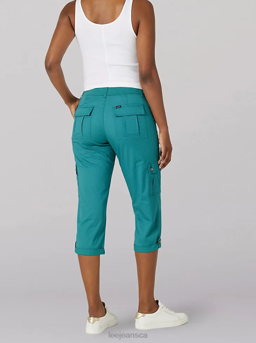 Lee Women Ultra Lux with Flex-to-Go Relaxed Cargo Capri Midway Teal Clothing 480T437 - Image 2