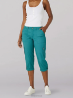 Lee Women Ultra Lux with Flex-to-Go Relaxed Cargo Capri Midway Teal Clothing 480T437