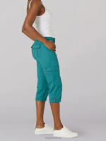 Lee Women Ultra Lux with Flex-to-Go Relaxed Cargo Capri Midway Teal Clothing 480T437 - Image 3