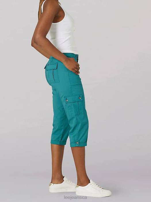 Lee Women Ultra Lux with Flex-to-Go Relaxed Cargo Capri Midway Teal Clothing 480T437 - Image 3