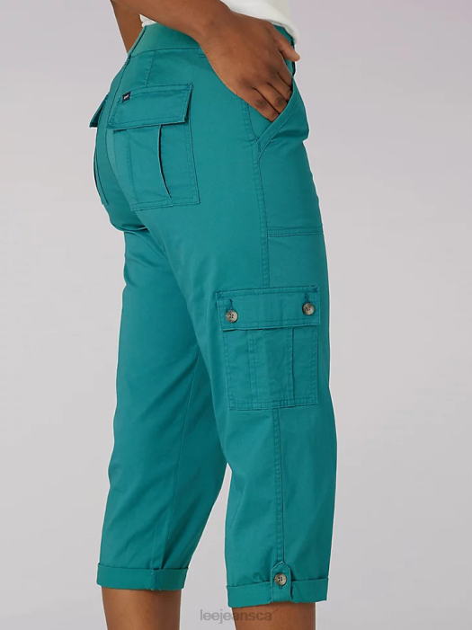 Lee Women Ultra Lux with Flex-to-Go Relaxed Cargo Capri Midway Teal Clothing 480T437 - Image 4