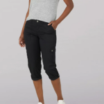 Lee Women Ultra Lux with Flex-To-Go Relaxed Cargo Capri (Petite) Black Clothing 480T460