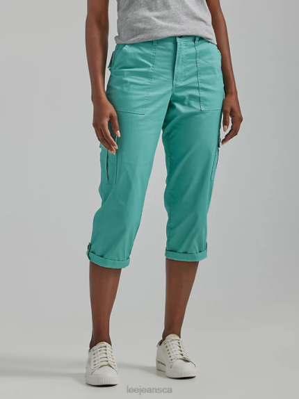 Lee Women Ultra Lux with Flex-To-Go Relaxed Cargo Capri (Petite) Dusty Jade Clothing 480T457