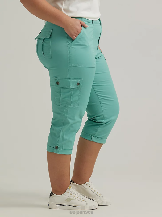 Lee Women Ultra Lux with Flex-To-Go Relaxed Cargo Capri (Plus) Dusty Jade Clothing 480T448 - Image 3