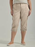 Lee Women Ultra Lux with Flex-To-Go Relaxed Cargo Capri (Plus) Pioneer Beige Clothing 480T447