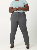 Lee Women Wrinkle Free Relaxed Fit Straight Leg Pant (Plus) Black and White Rockhill Plaid Clothing 480T203