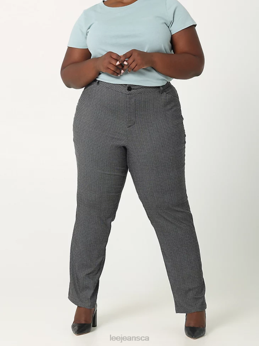 Lee Women Wrinkle Free Relaxed Fit Straight Leg Pant (Plus) Black and White Rockhill Plaid Clothing 480T203 - Image 1