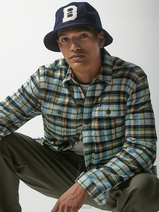 Lee x The Brooklyn Circus Men Working West Plaid Button Down Shirt Sea Glass Plaid Clothing 480T937 - Image 3